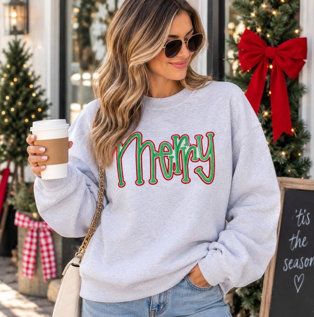 Merry Christmas Puff Embroidered Sweatshirt