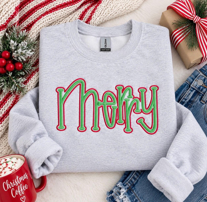 Merry Christmas Puff Embroidered Sweatshirt