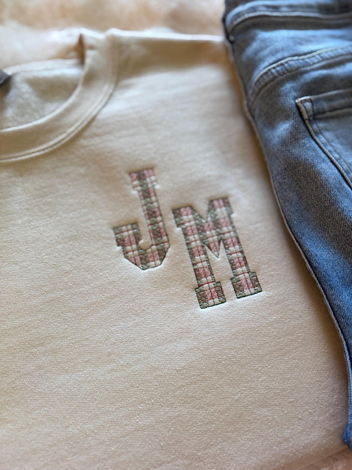 Plaid Monogram Sweatshirt - Christmas Monogram Crewneck