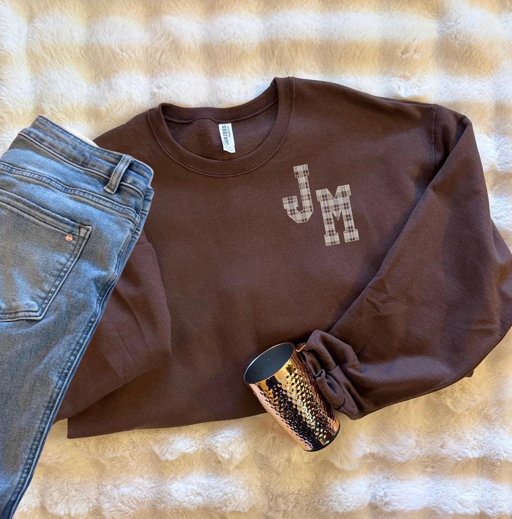 Personalized Plaid Monogram Sweatshirt, Embroidered Initial Crewneck for Women, Personalized Gift for Her