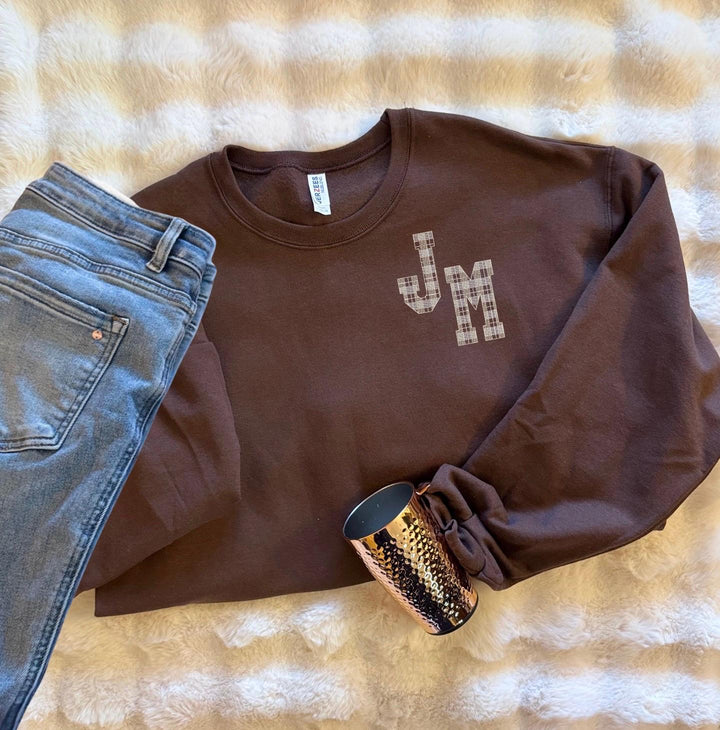 Personalized Plaid Monogram Sweatshirt- Embroidered Initial Crewneck for Women