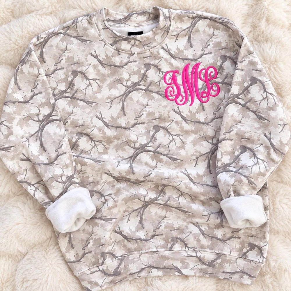 Monogram Camo Sweatshirt for Women, Embroidered Initial Crewneck