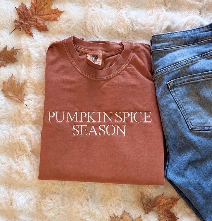 Pumpkin Spice Season Shirt, Embroidered Comfort Colors Tee, Fall Shirt for Women, Cozy Autumn T-Shirt