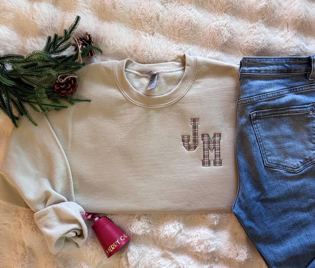 Plaid Monogram Sweatshirt - Christmas Monogram Crewneck
