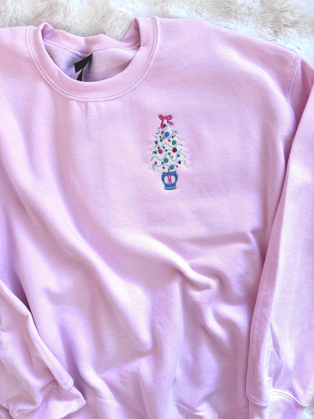 Monogram Christmas Sweatshirt, Personalized Christmas Tree for Women, Pink Embroidered Crewneck Sweater