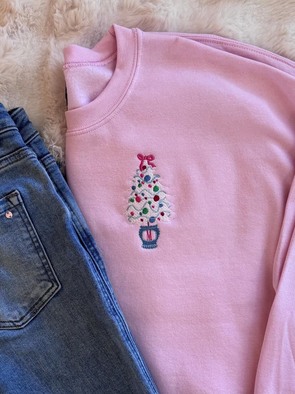 Monogram Christmas Sweatshirt - Personalized Christmas Tree for Women
