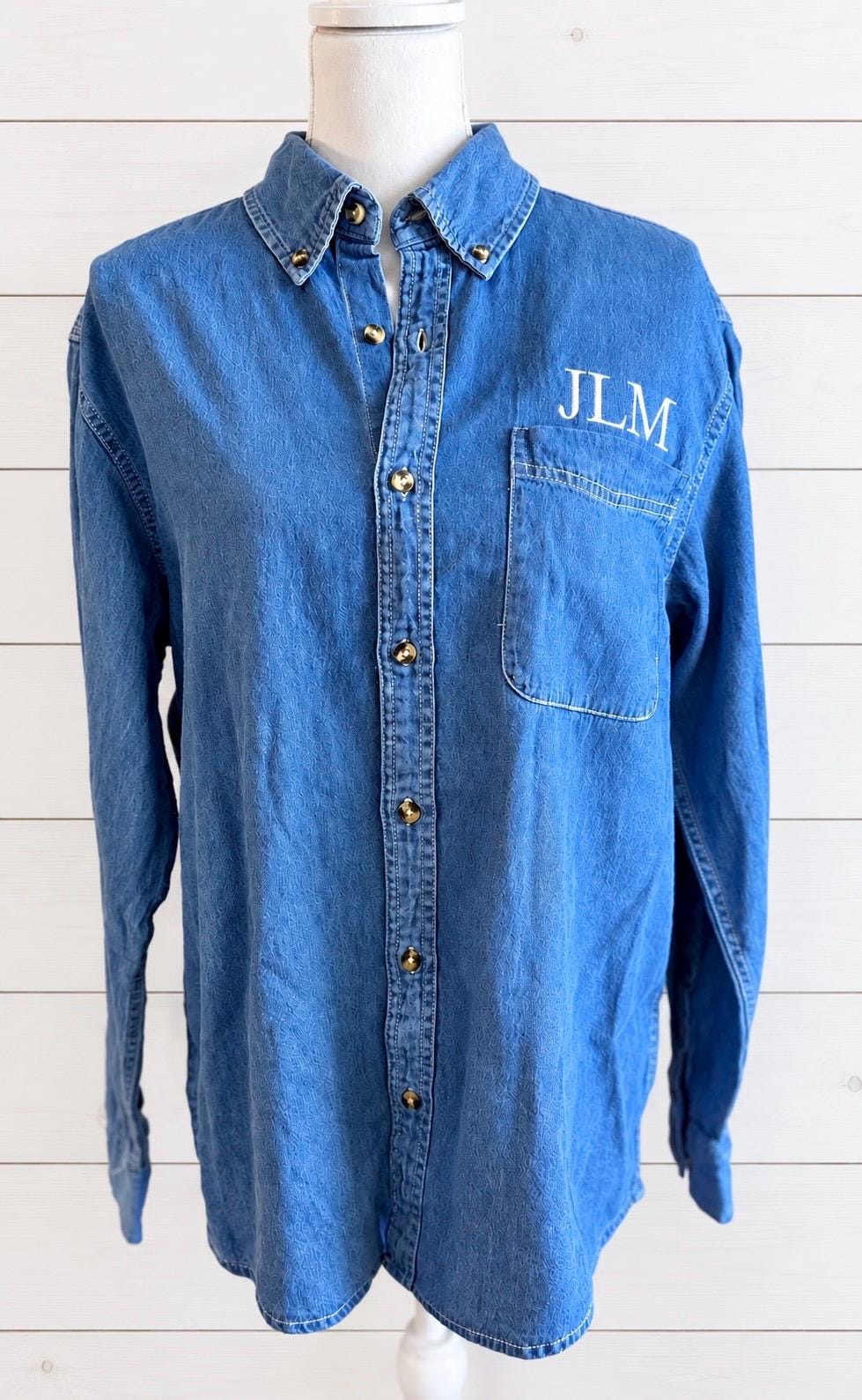 Monogrammed Denim Shirt for Women, Personalized Embroidered Button Down Shirt, Custom Initial Long Sleeve Denim Top, Gift for Women