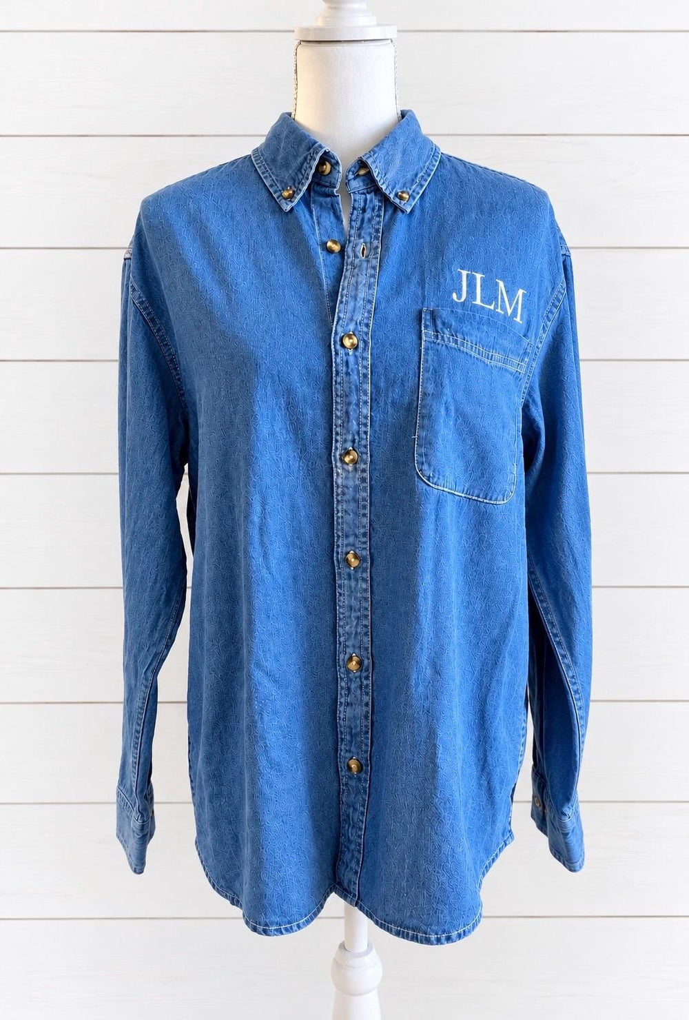 Monogrammed Denim Shirt for Women, Personalized Embroidered Button Down Shirt, Custom Initial Long Sleeve Denim Top, Gift for Women