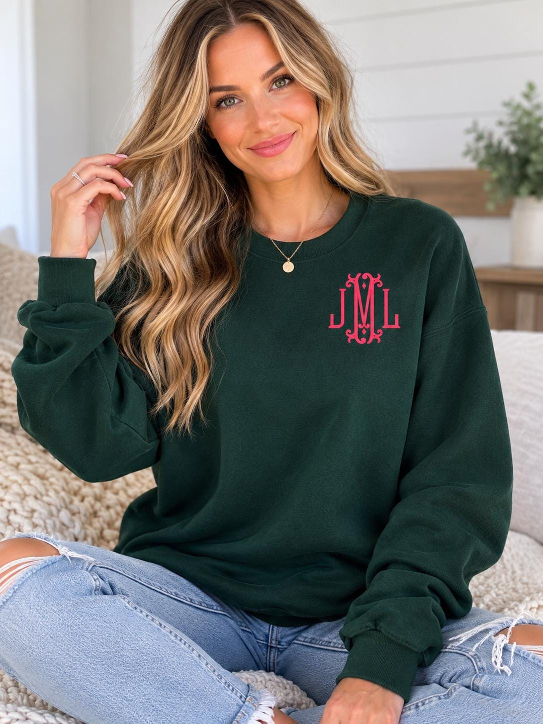 Monogram Sweatshirt for Women, Personalized Embroidered Crewneck, Fancy Initial Pullover, Custom Monogram Gift for Her