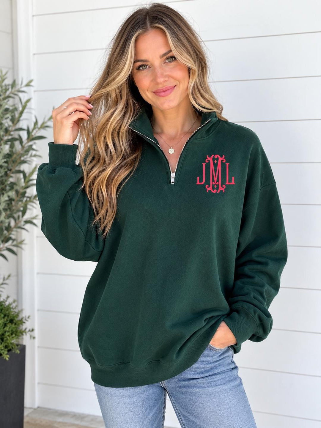 Monogram Quarter Zip Sweatshirt, Personalized Embroidered Pullover for Women, Custom Initial Quarter Zip, Monogrammed Gift for Her