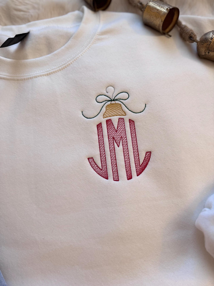 Christmas Monogram Sweatshirt, Sketch Stitch Embroidered Ornament