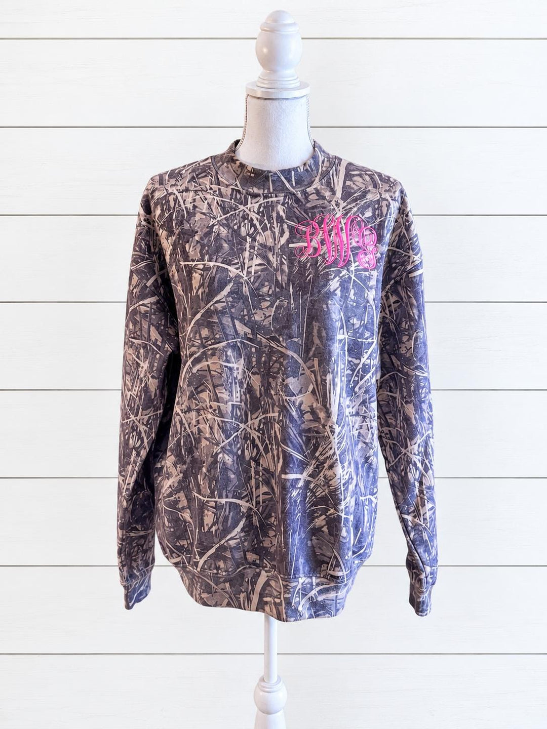 Monogram Camo Sweatshirt for Women, Embroidered Initial Crewneck