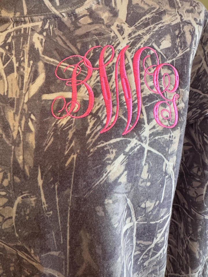 Monogram Camo Sweatshirt for Women, Embroidered Initial Crewneck