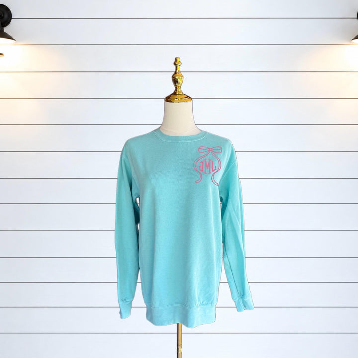 Comfort Colors Monogram Sweatshirt, Embroidered Bow with Initials, Personalized Bow Pullover, Custom Monogram Gift for Her