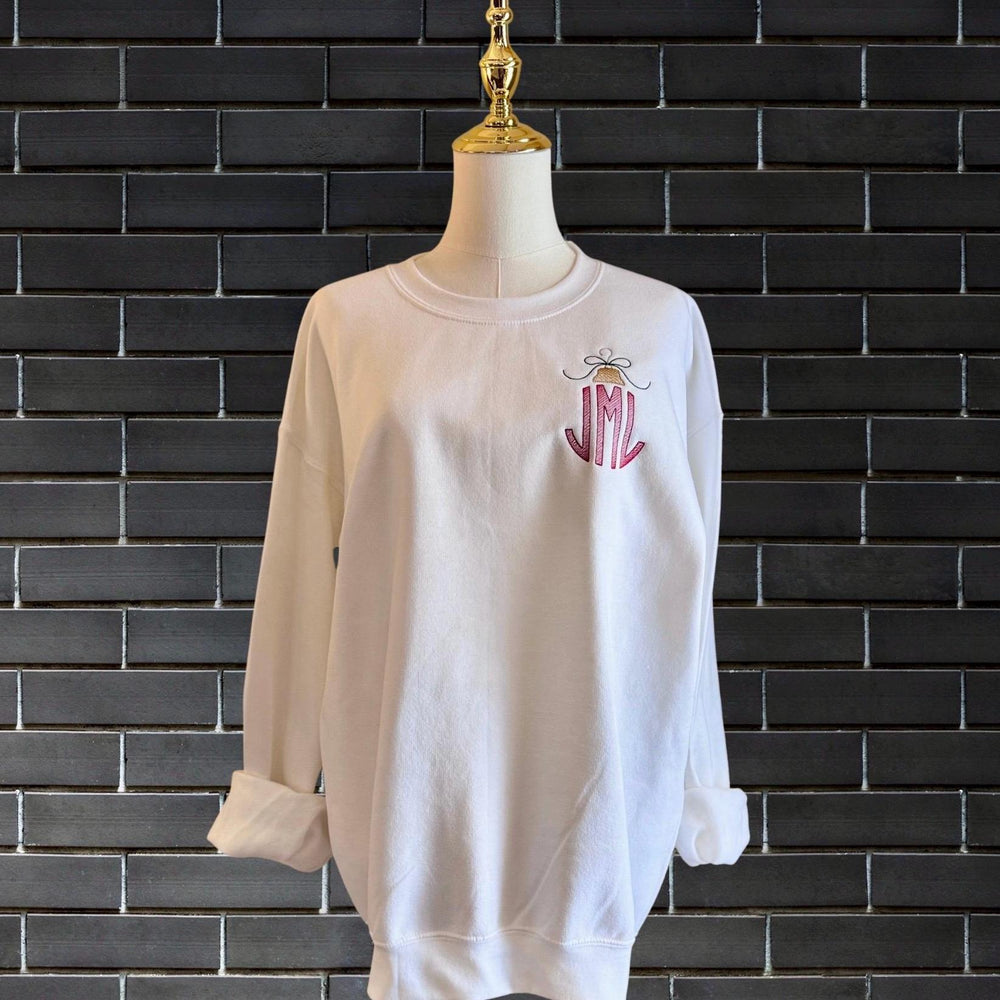 Christmas Monogram Sweatshirt, Sketch Stitch Embroidered Ornament