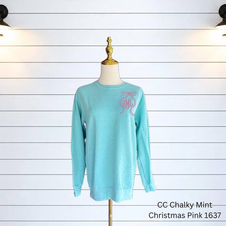 Comfort Colors Monogram Sweatshirt, Embroidered Bow with Initials, Personalized Bow Pullover, Custom Monogram Gift for Her