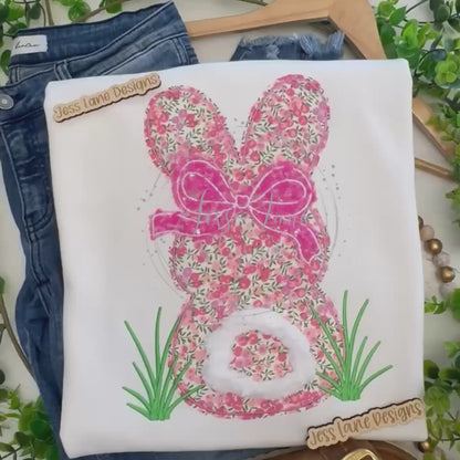 Pink Floral Bunny With Hot Pink Sequins Bow! Designed By Jess Lane Designs!