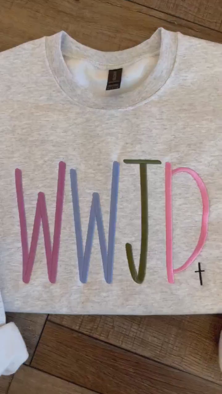 WWJD Embroidered Sweatshirt or T-Shirt | Christian Gift | Faith Apparel