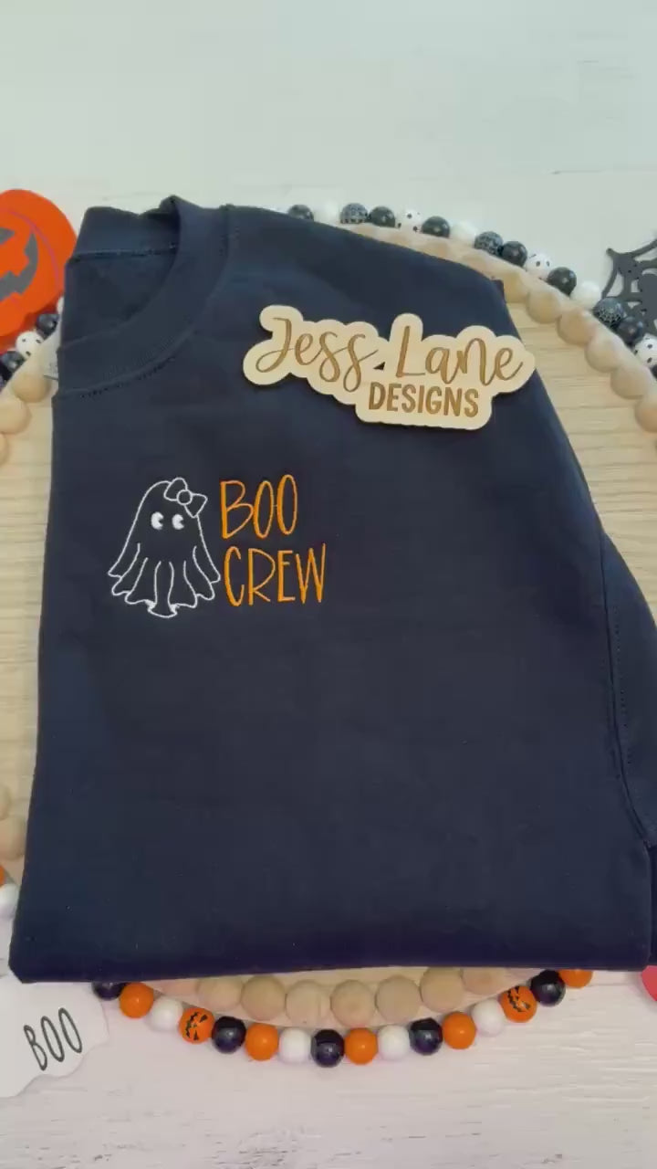 Boo Crew Sweatshirt - Embroidered Halloween Crewneck, Comfort Colors Ghost Pullover, Spooky October Apparel, Custom Gift for Women