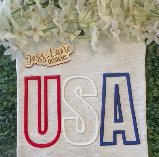 Embroidered USA Puff T-Shirt – Red White Blue Patriotic Shirt – 4th of July T-Shirt – American Pride Shirt - Embroidered USA Shirt