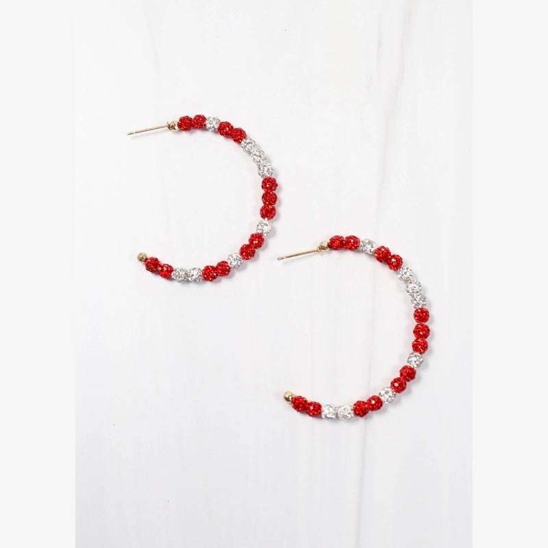 Red & White School Pride Pave Hoop Earring 