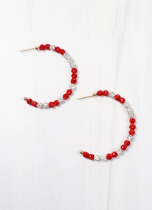 Red & White School Pride Pave Hoop Earring