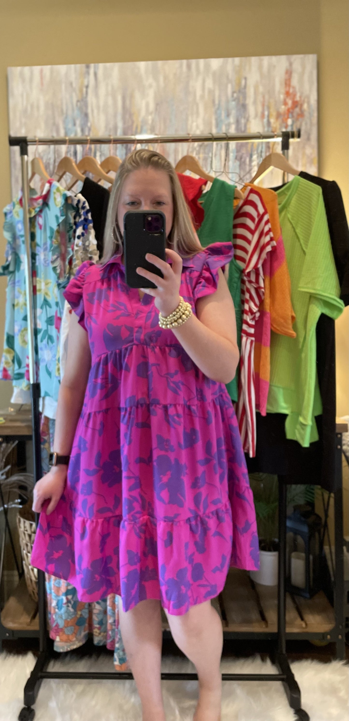 Magenta Mix Floral Tiered Dress