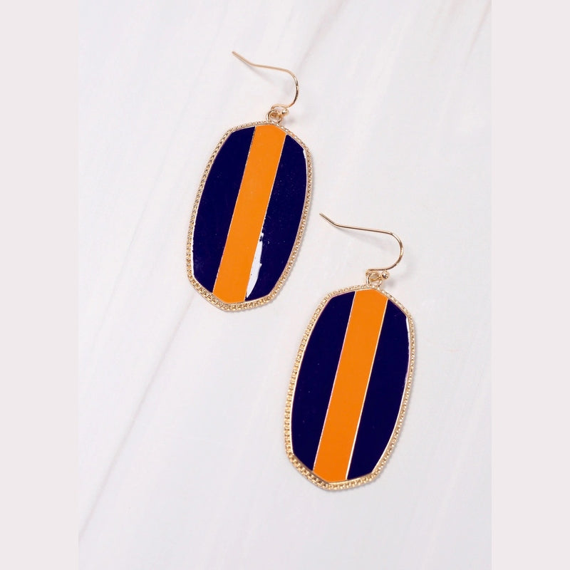 Orange & Blue End Zone Striped Drop Earrings 