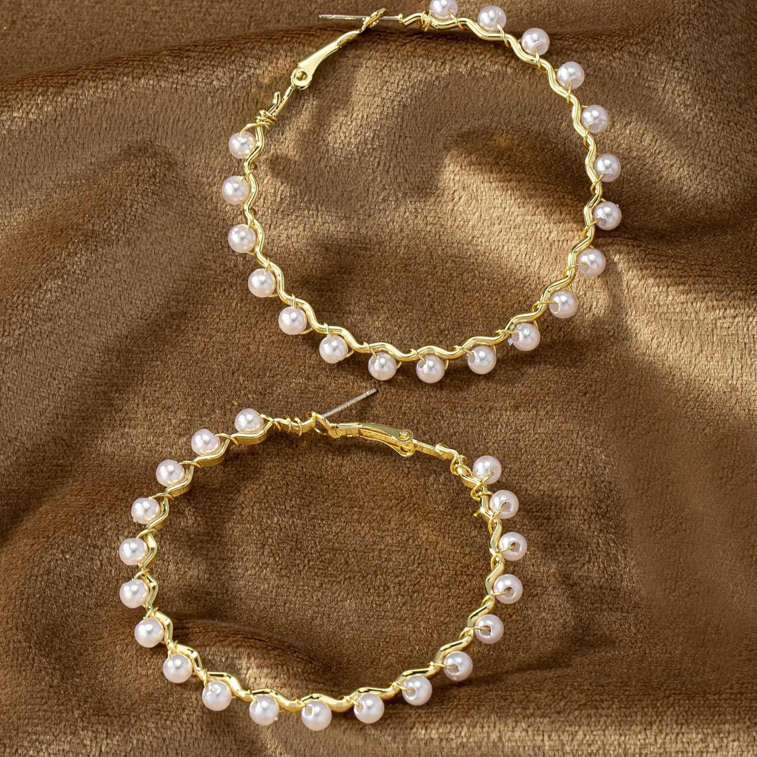 Zigzag Hoop Earrings With Pearl Wrapped 