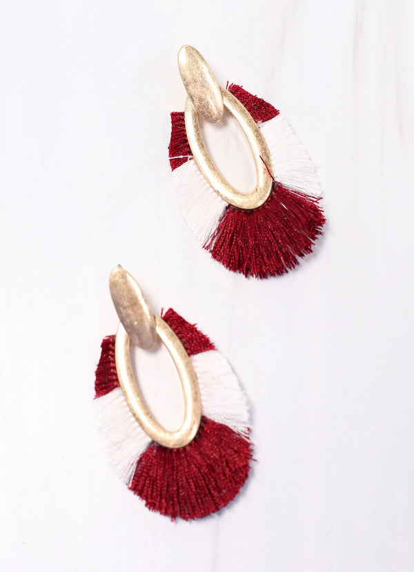 The Crimson White First Down Fringe Earrings
