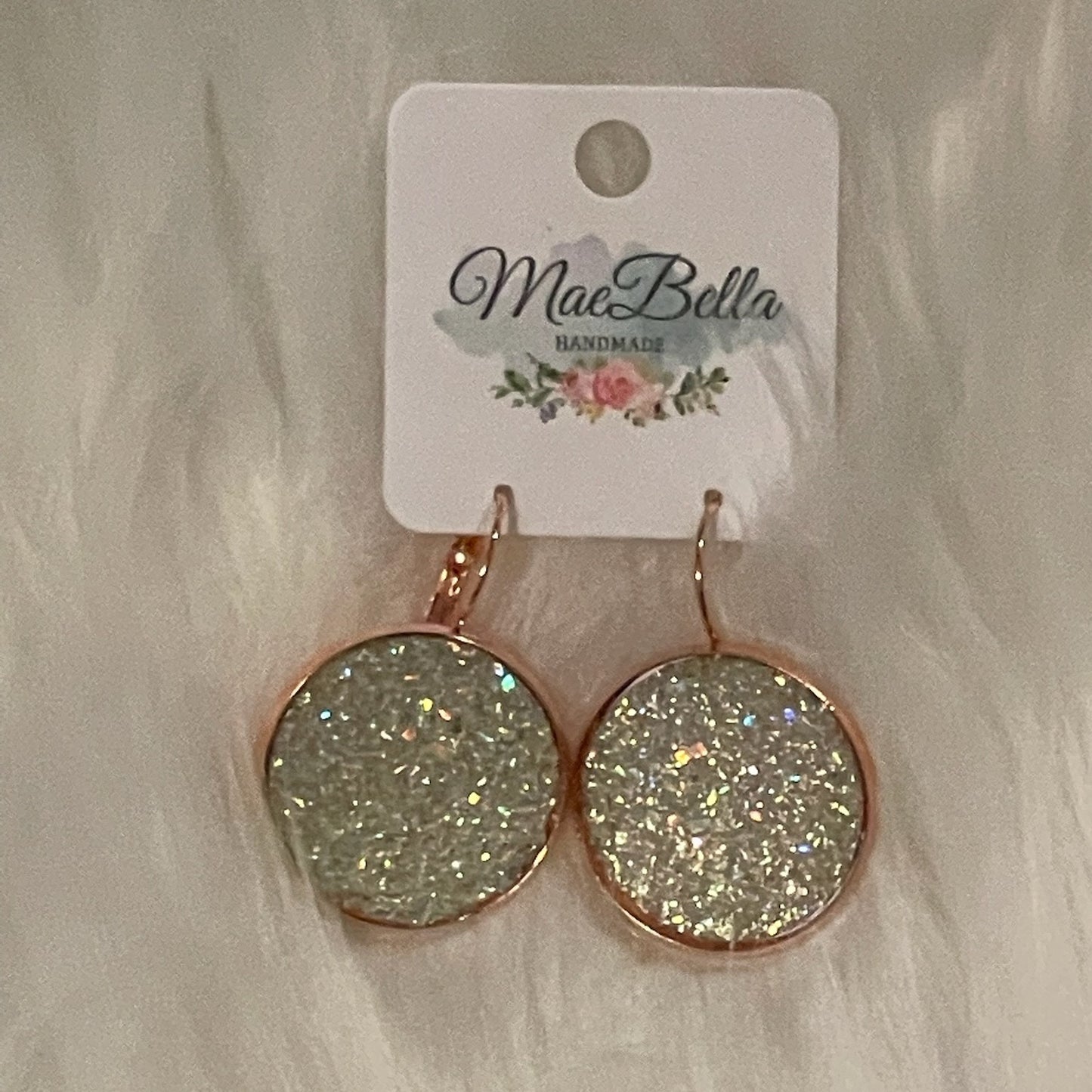 Crystal /Rose Gold Druzy Dangle Earrings
