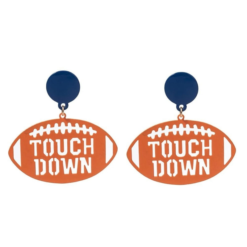 Orange & Blue Touchdown Football Metal Drop Earrings 