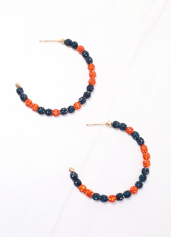 Orange & Blue School Pride Pave Hoop Earring
