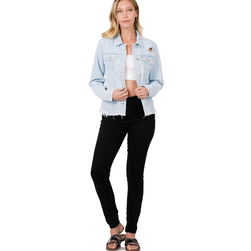 Distressed Denim Jacket – Lightweight Relaxed Fit Layering Piece 