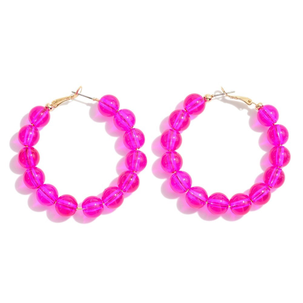 Translucent Acetate Beaded Hoop Earrings - Fuchsia 