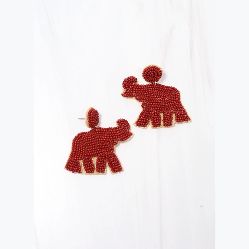 The Saban Crimson Beaded Elephant Earrings 