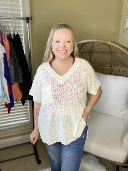 Ivory Loose Fit Low Gauge Sweater Top