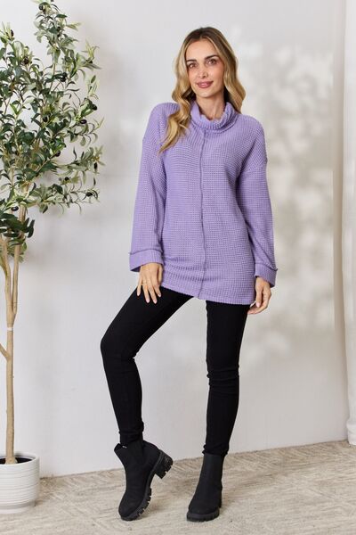 Exposed Seam Waffle Knit Top In Lavender